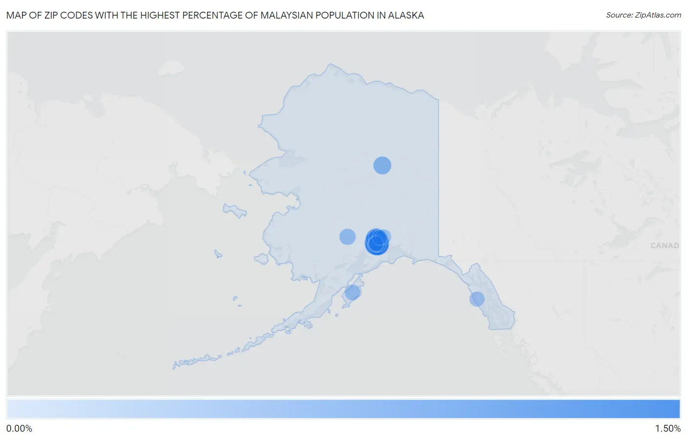 Zip Codes with the Highest Percentage of Malaysian Population in Alaska Map
