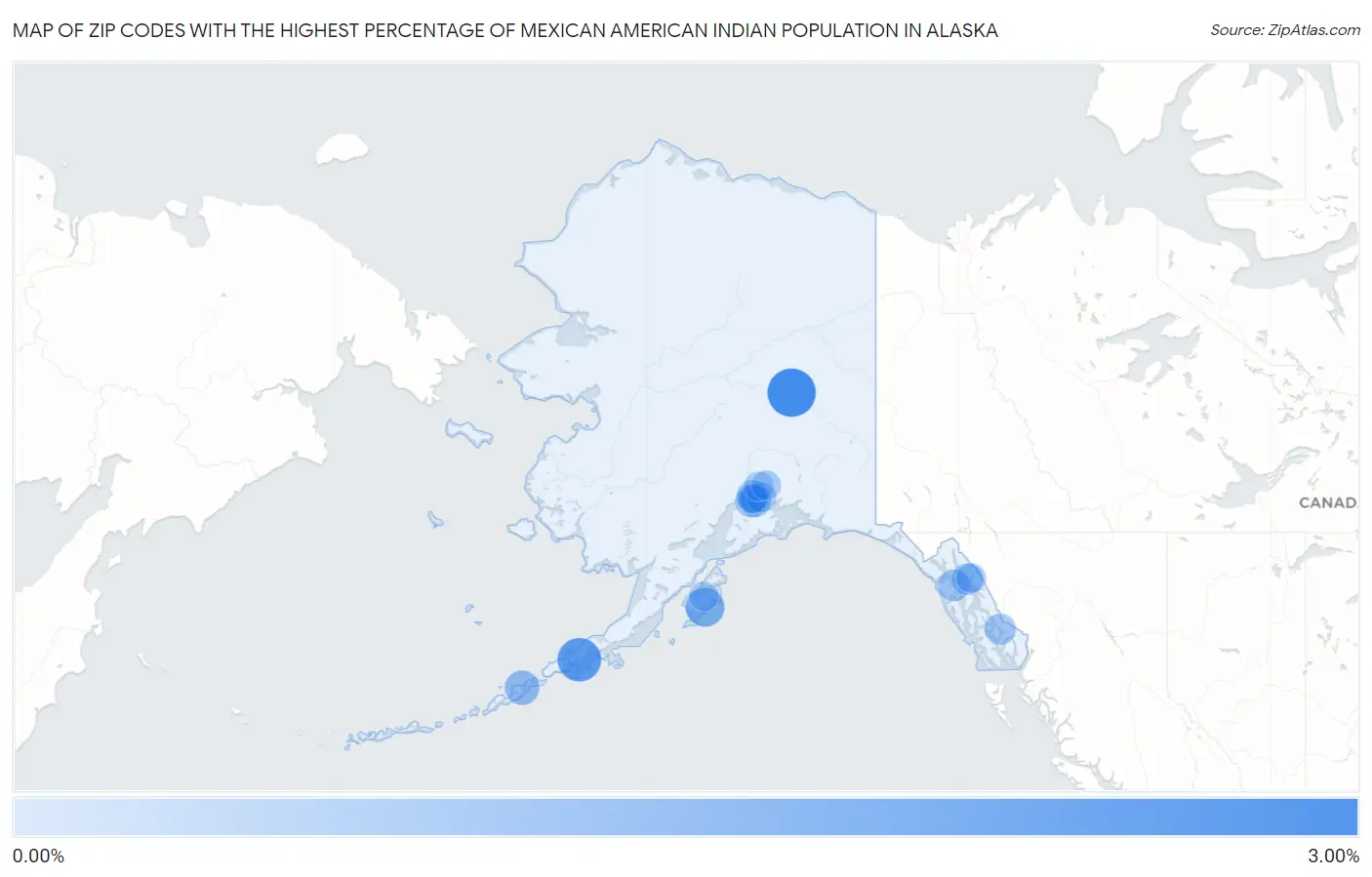 Zip Codes with the Highest Percentage of Mexican American Indian Population in Alaska Map