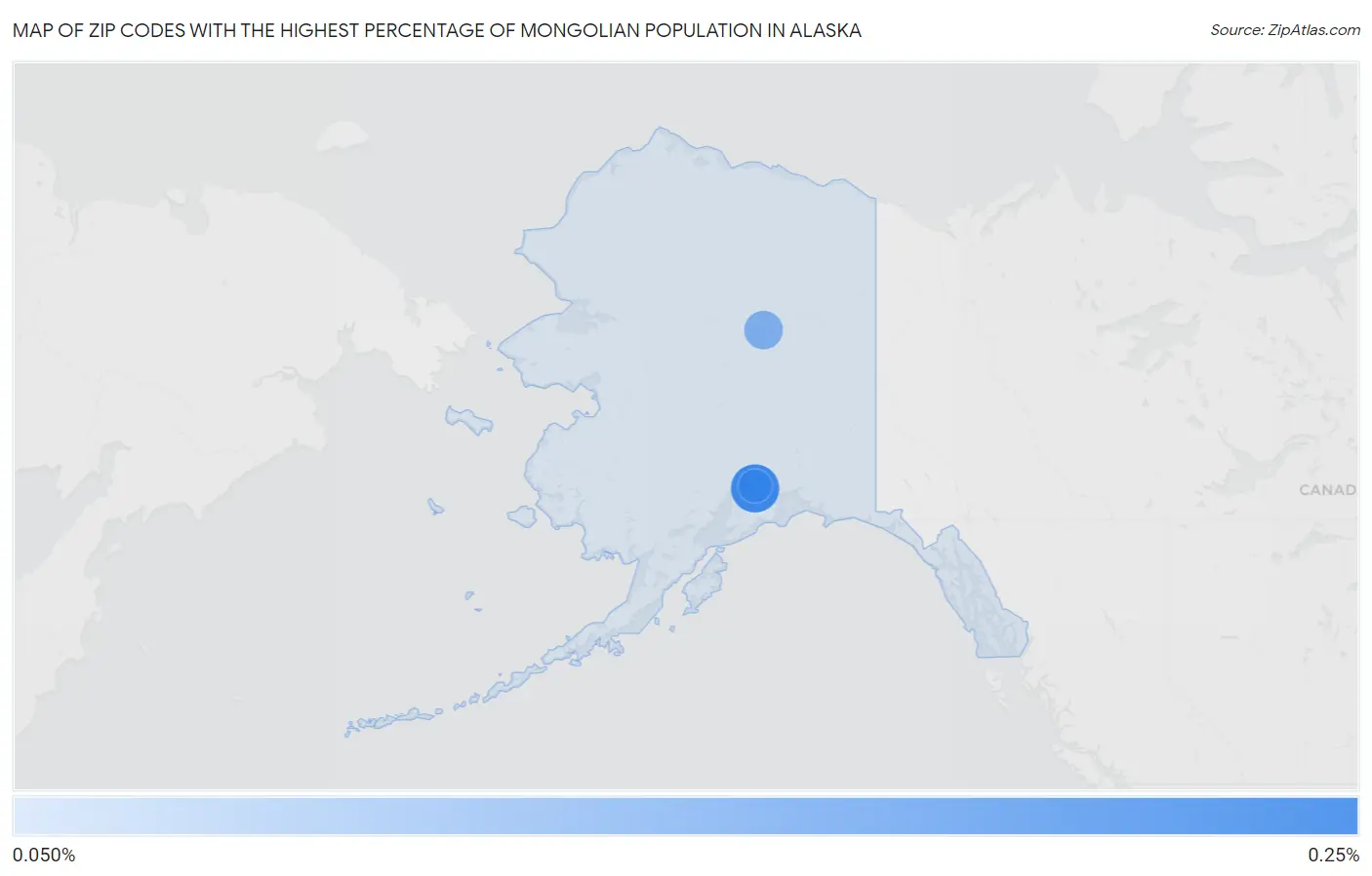 Zip Codes with the Highest Percentage of Mongolian Population in Alaska Map