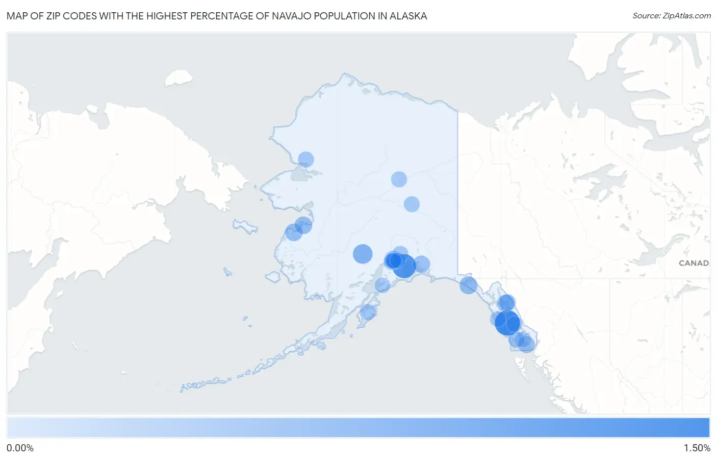 Zip Codes with the Highest Percentage of Navajo Population in Alaska Map