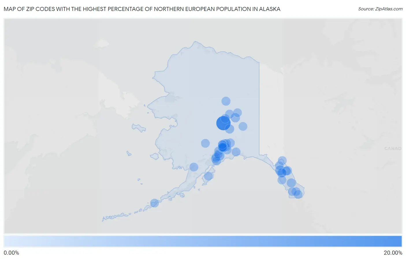 Zip Codes with the Highest Percentage of Northern European Population in Alaska Map