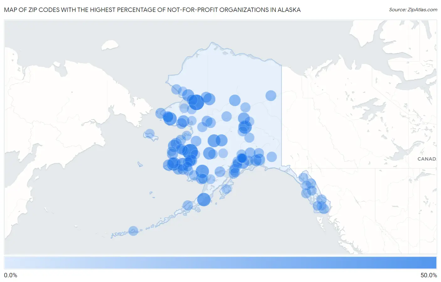 Zip Codes with the Highest Percentage of Not-for-profit Organizations in Alaska Map