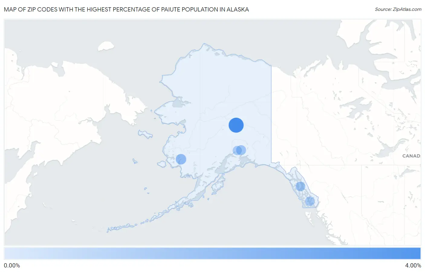 Zip Codes with the Highest Percentage of Paiute Population in Alaska Map