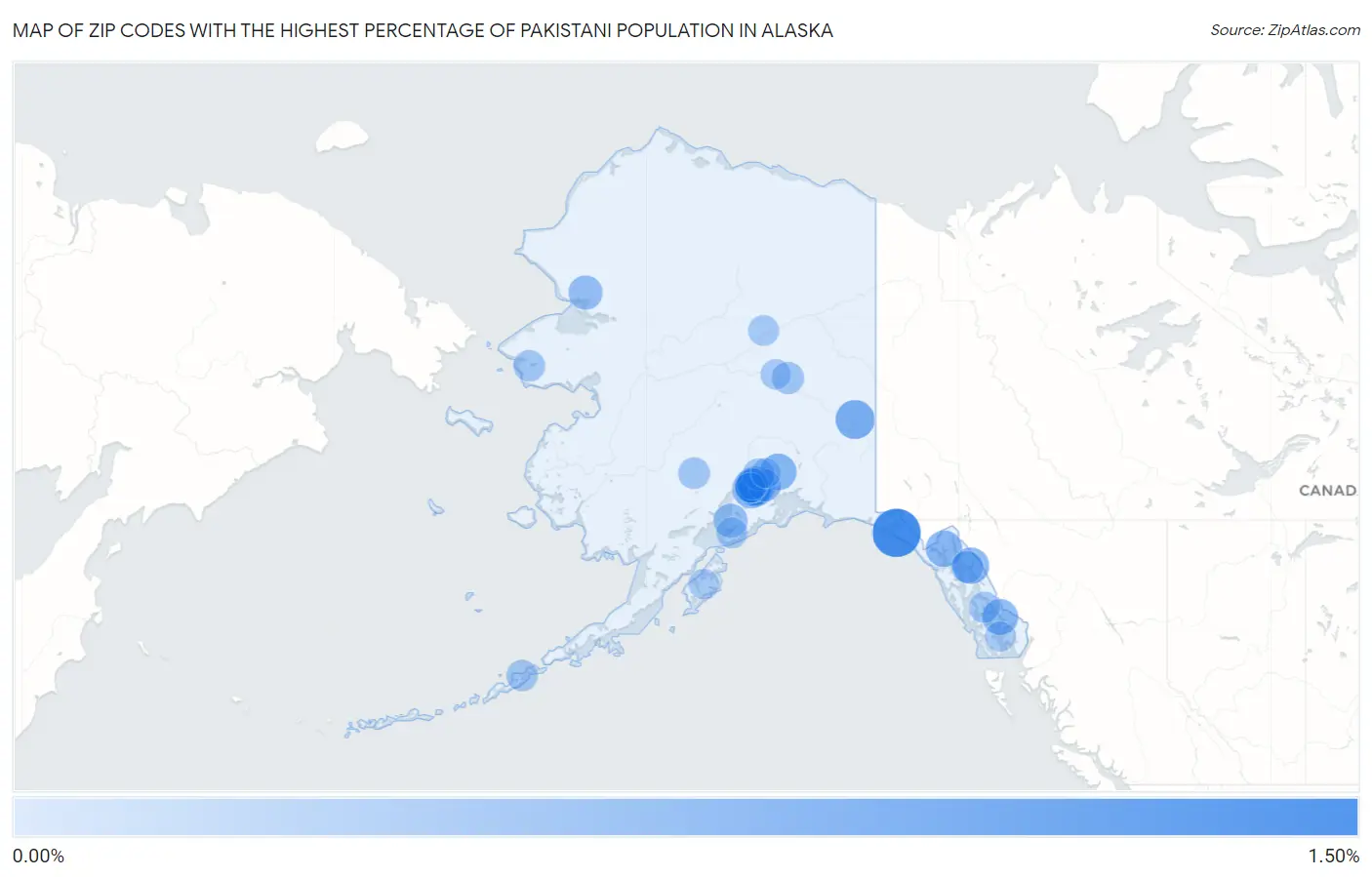 Zip Codes with the Highest Percentage of Pakistani Population in Alaska Map