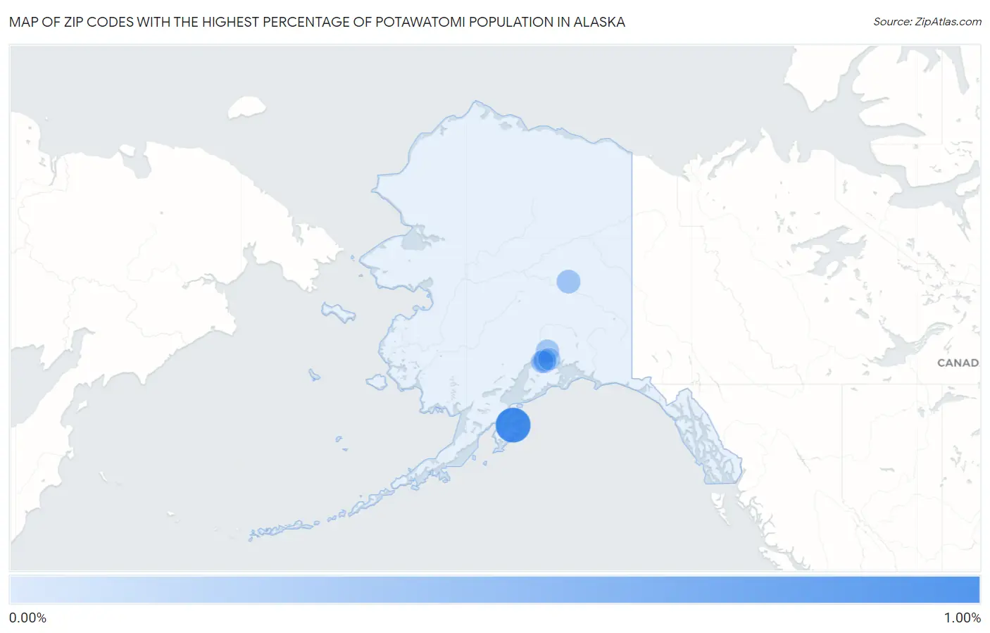 Zip Codes with the Highest Percentage of Potawatomi Population in Alaska Map