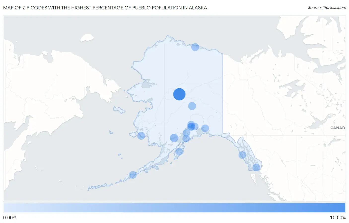 Zip Codes with the Highest Percentage of Pueblo Population in Alaska Map