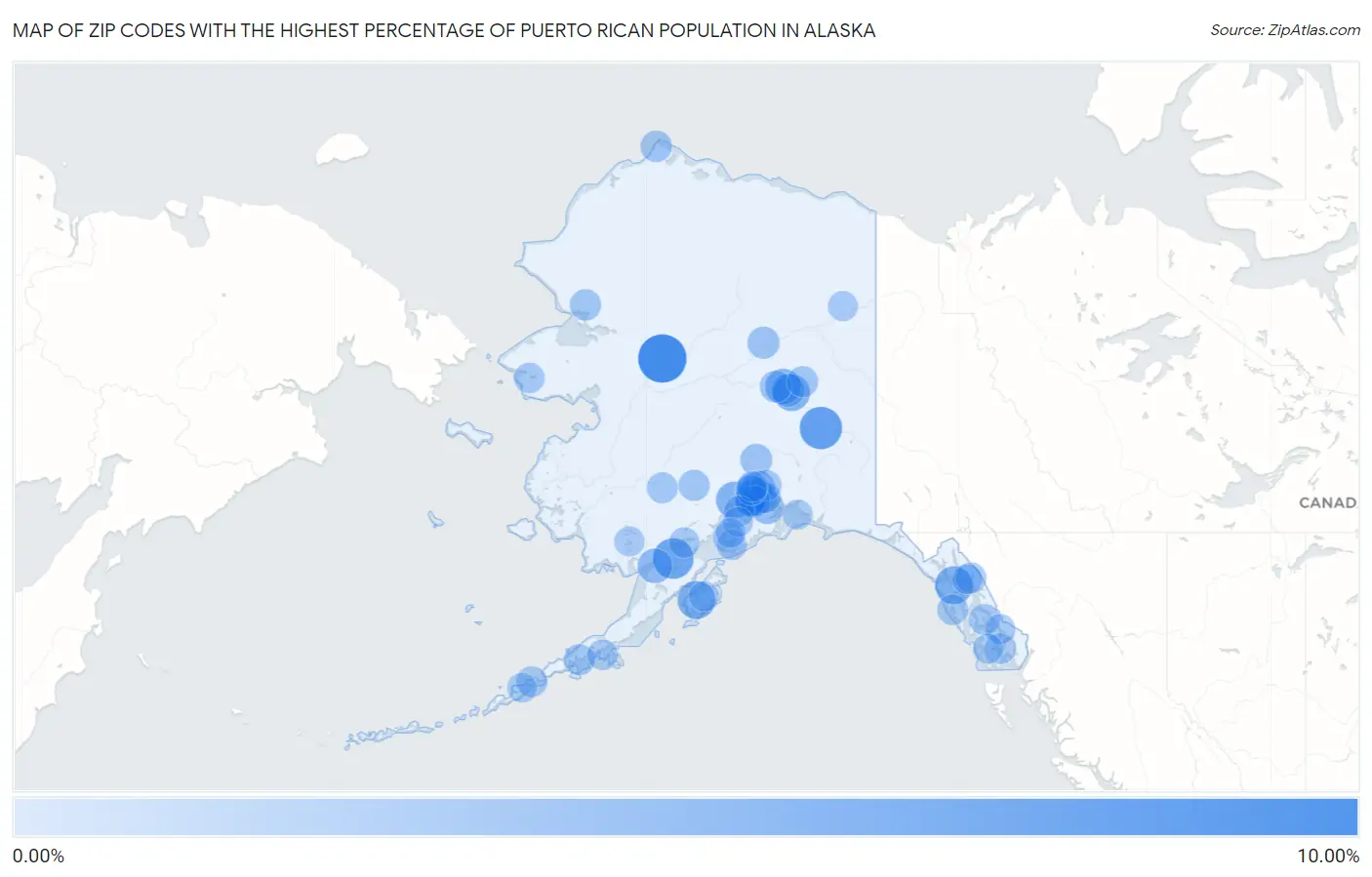Zip Codes with the Highest Percentage of Puerto Rican Population in Alaska Map