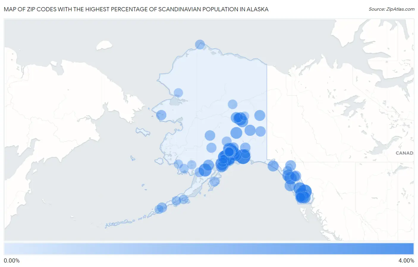 Zip Codes with the Highest Percentage of Scandinavian Population in Alaska Map