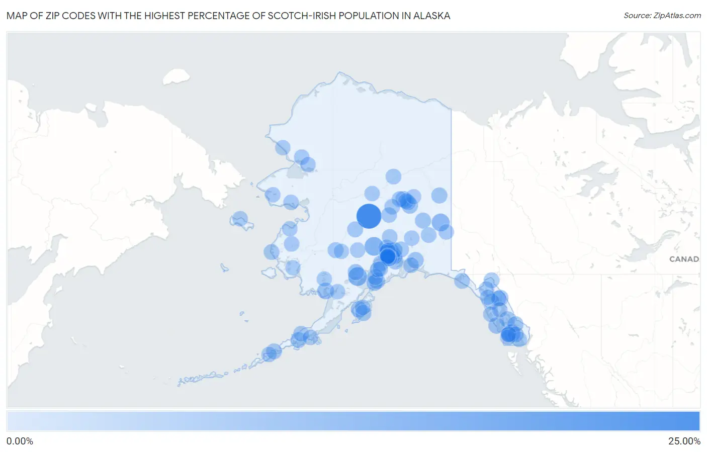 Zip Codes with the Highest Percentage of Scotch-Irish Population in Alaska Map