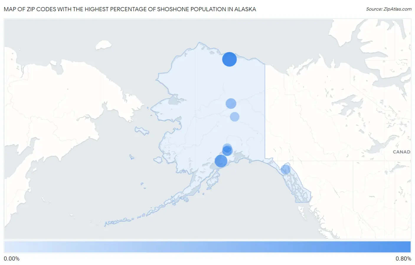 Zip Codes with the Highest Percentage of Shoshone Population in Alaska Map