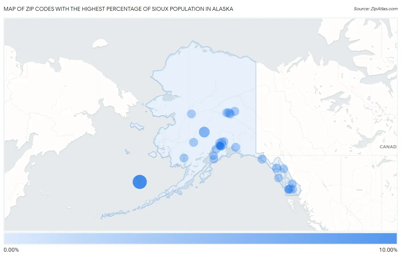 Zip Codes with the Highest Percentage of Sioux Population in Alaska Map