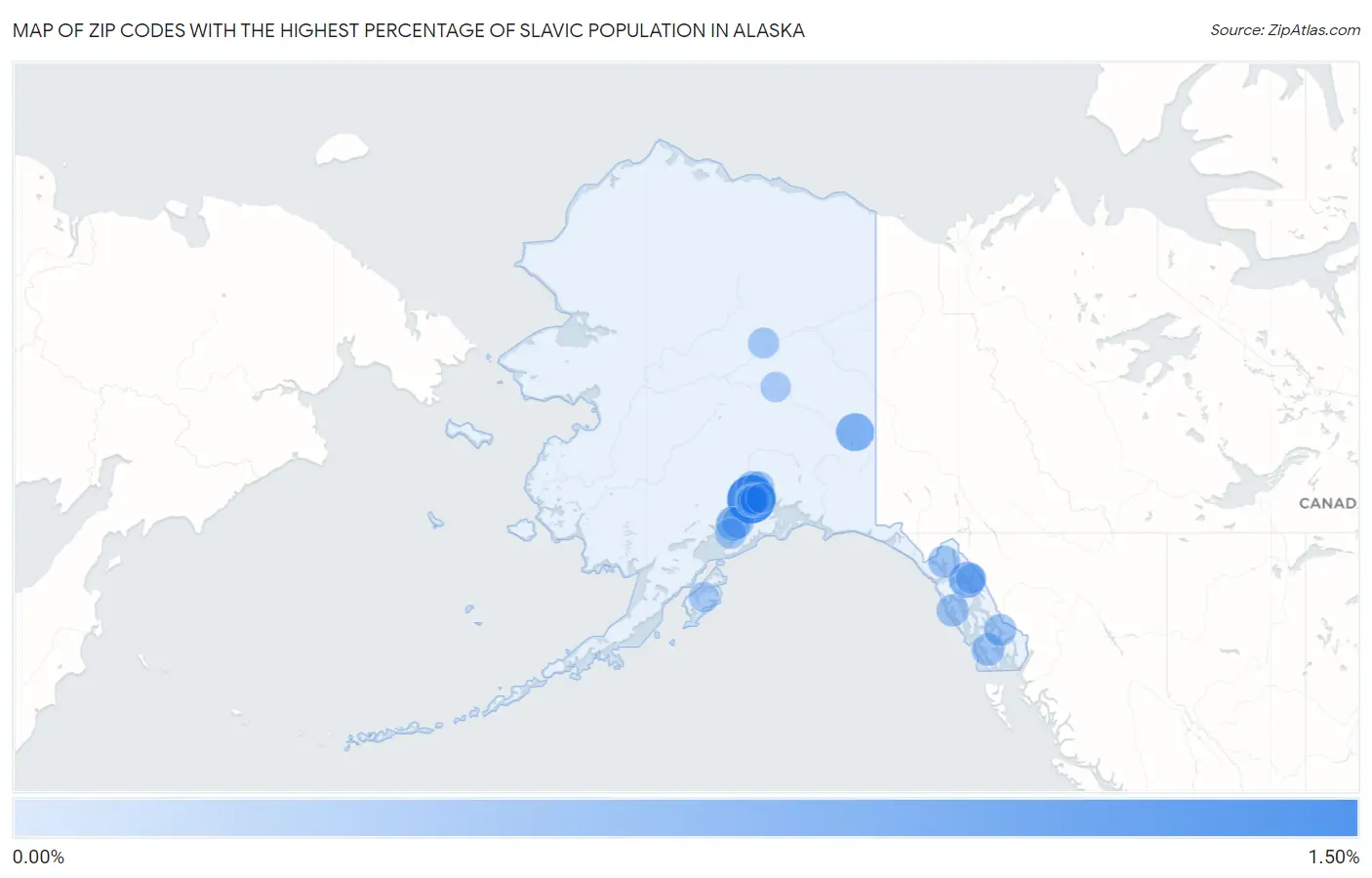 Zip Codes with the Highest Percentage of Slavic Population in Alaska Map