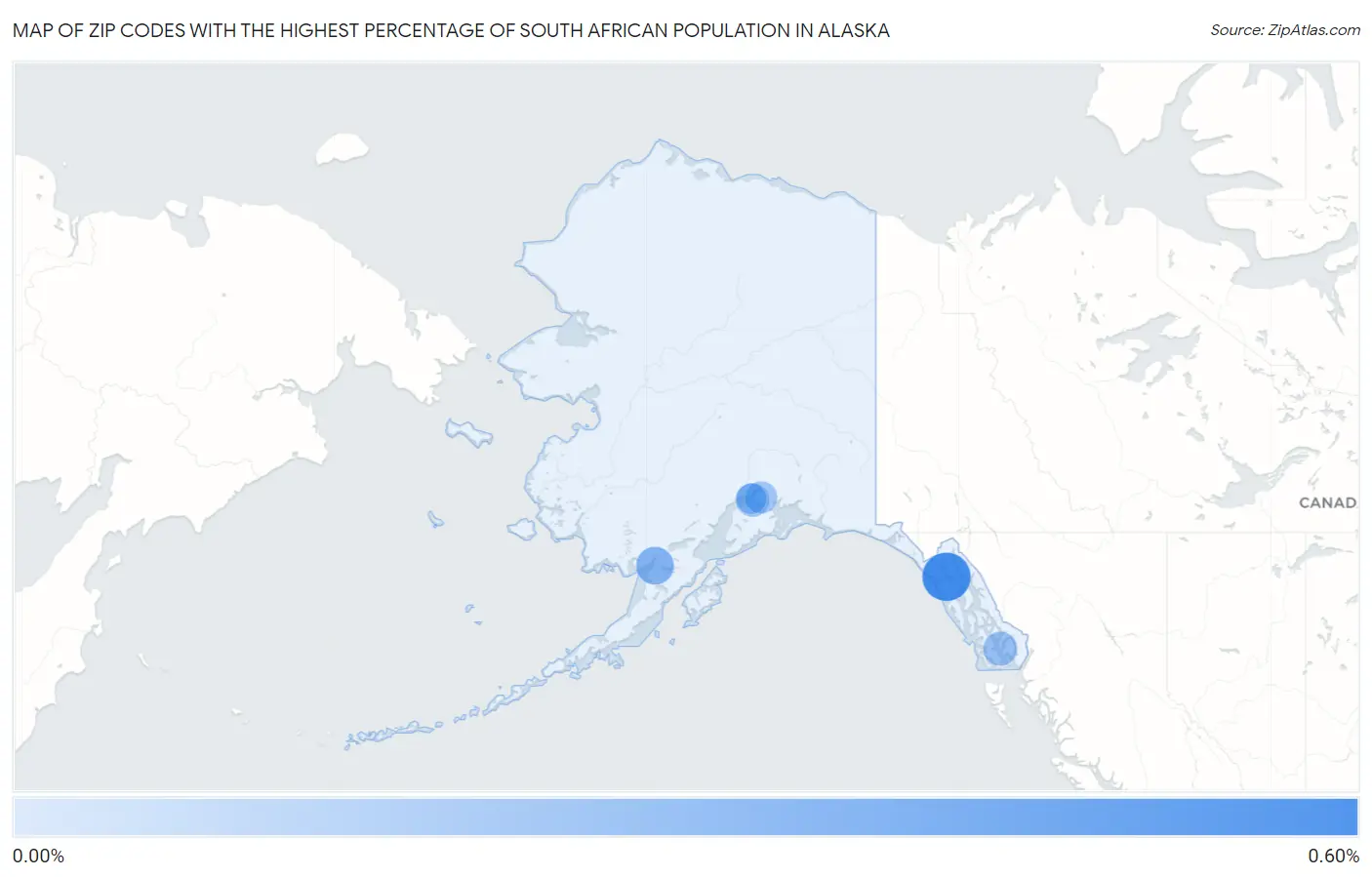 Zip Codes with the Highest Percentage of South African Population in Alaska Map