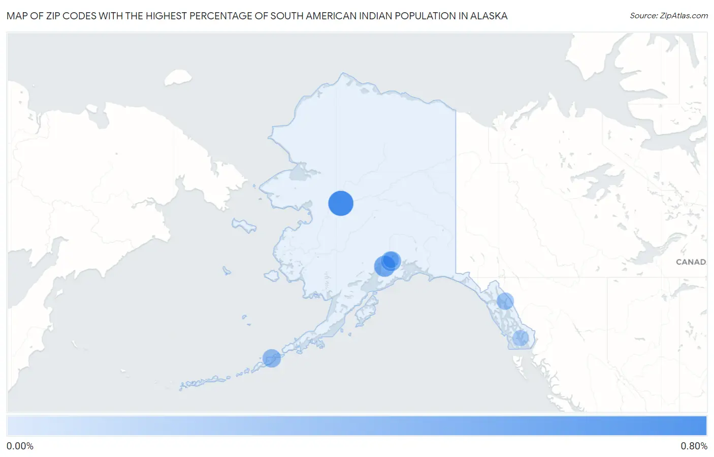 Zip Codes with the Highest Percentage of South American Indian Population in Alaska Map