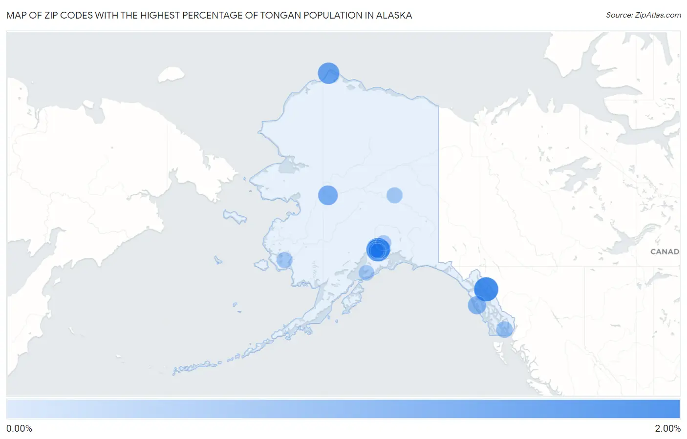 Zip Codes with the Highest Percentage of Tongan Population in Alaska Map