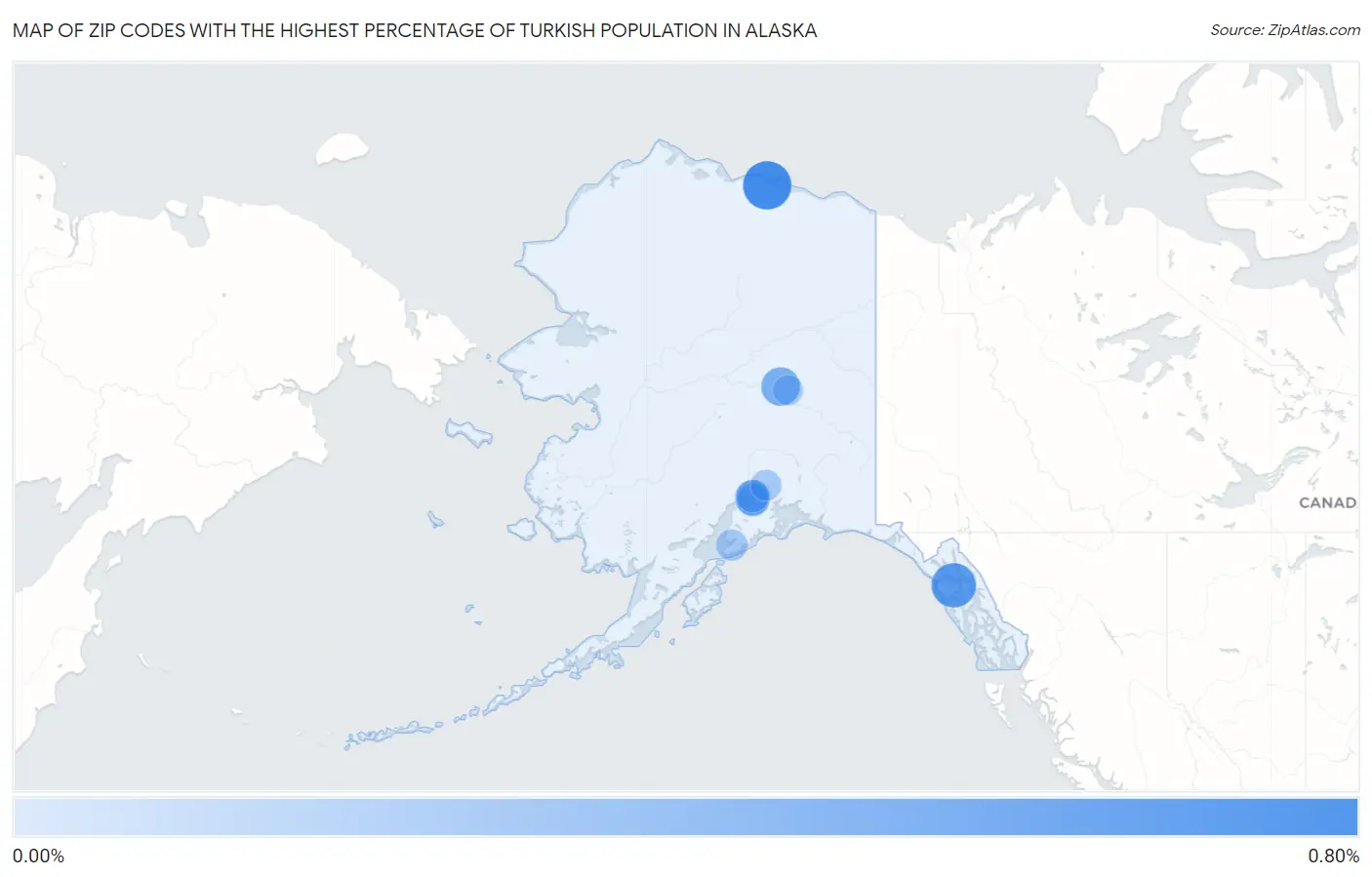 Zip Codes with the Highest Percentage of Turkish Population in Alaska Map