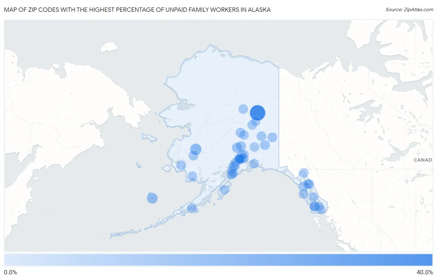Zip Codes with the Highest Percentage of Unpaid Family Workers in Alaska Map