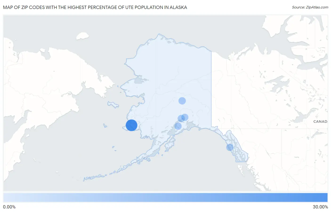 Zip Codes with the Highest Percentage of Ute Population in Alaska Map