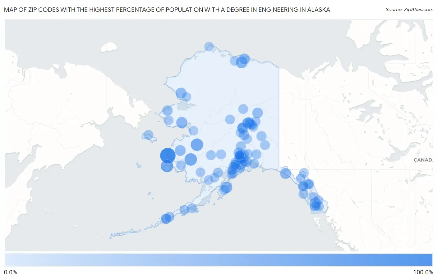 Zip Codes with the Highest Percentage of Population with a Degree in Engineering in Alaska Map
