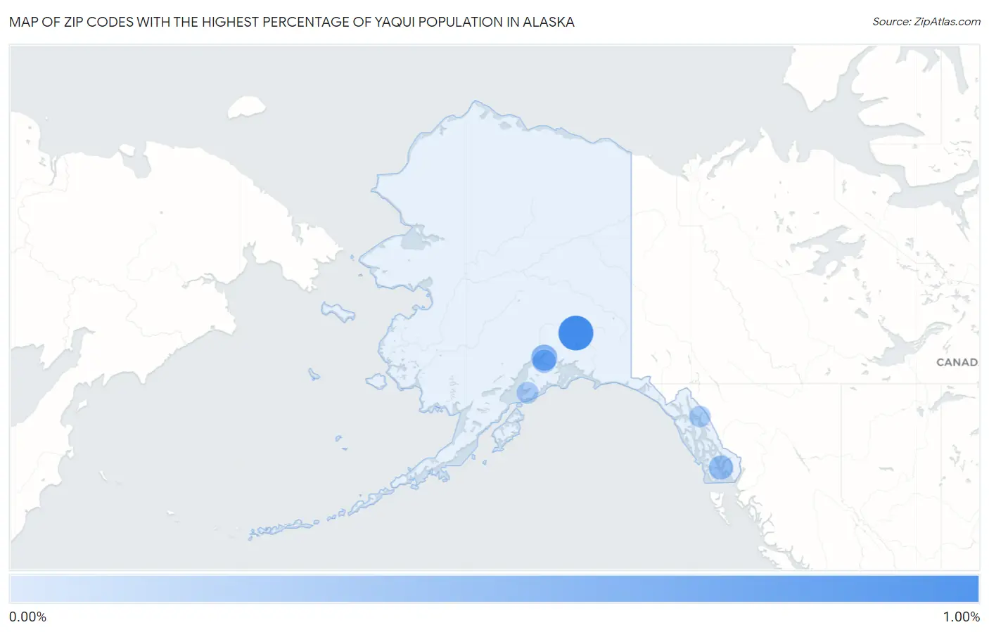 Zip Codes with the Highest Percentage of Yaqui Population in Alaska Map