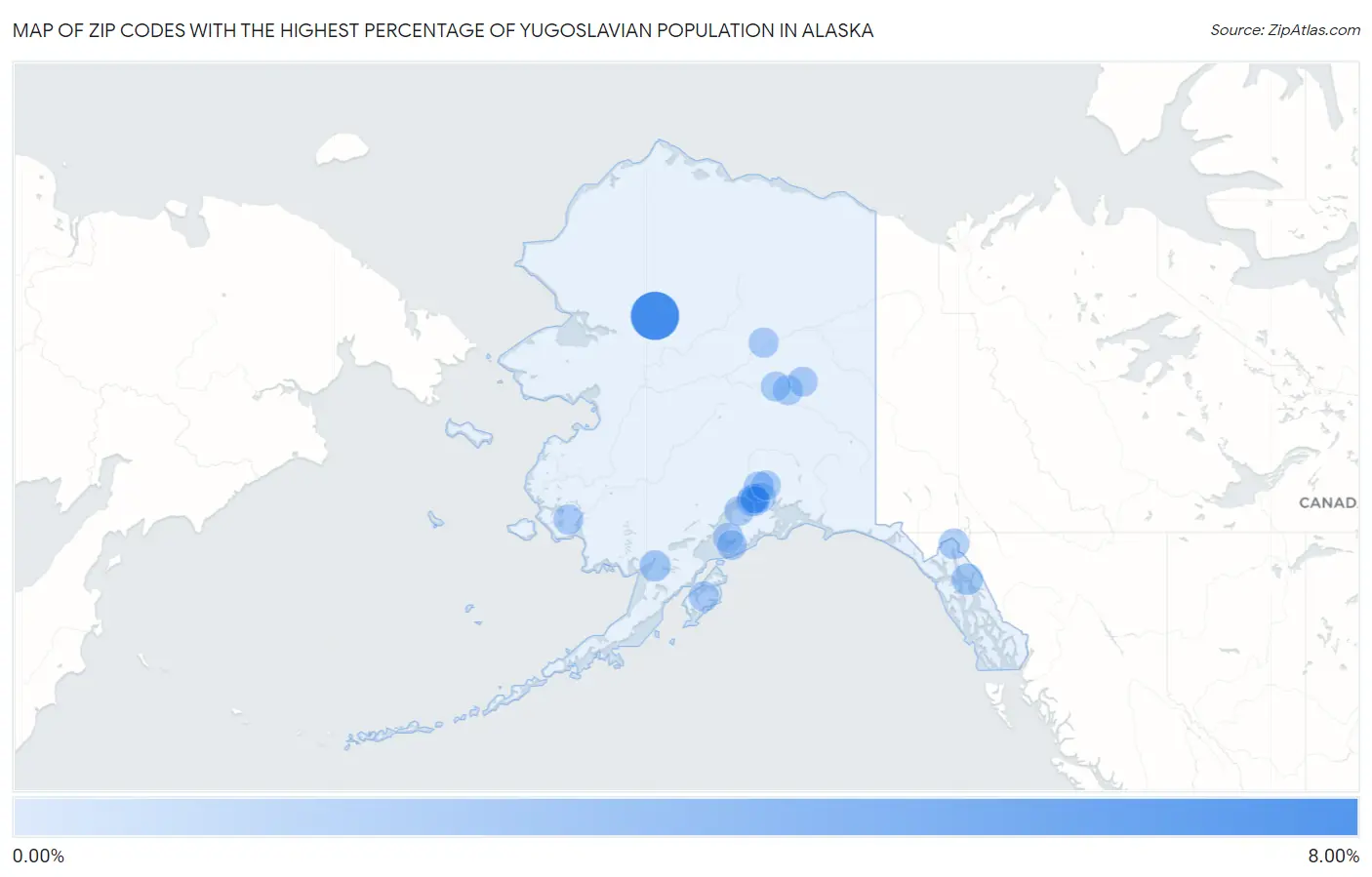 Zip Codes with the Highest Percentage of Yugoslavian Population in Alaska Map