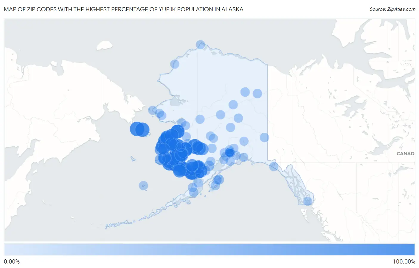 Zip Codes with the Highest Percentage of Yup'ik Population in Alaska Map