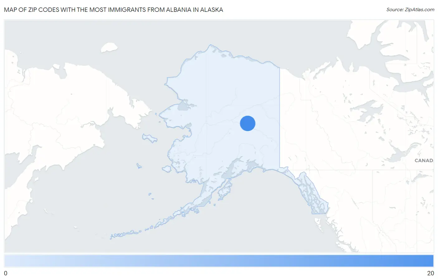 Zip Codes with the Most Immigrants from Albania in Alaska Map