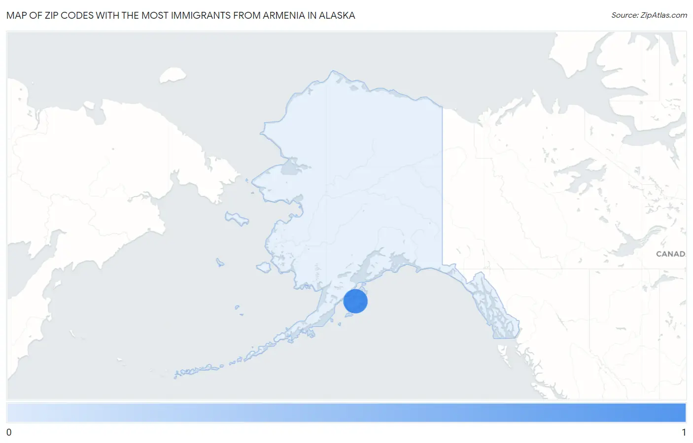 Zip Codes with the Most Immigrants from Armenia in Alaska Map