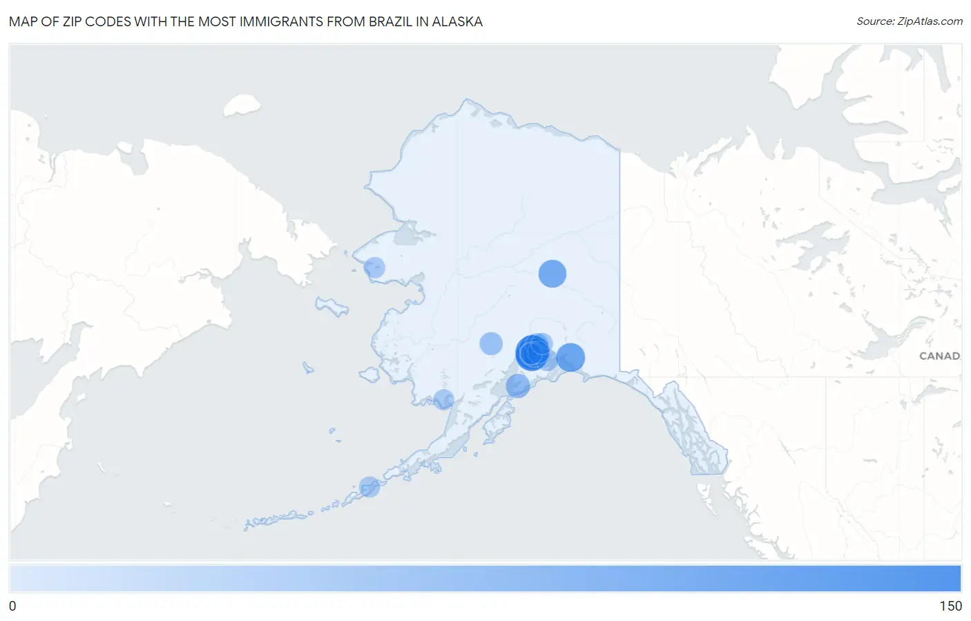 Zip Codes with the Most Immigrants from Brazil in Alaska Map