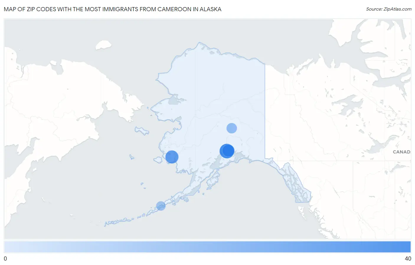 Zip Codes with the Most Immigrants from Cameroon in Alaska Map