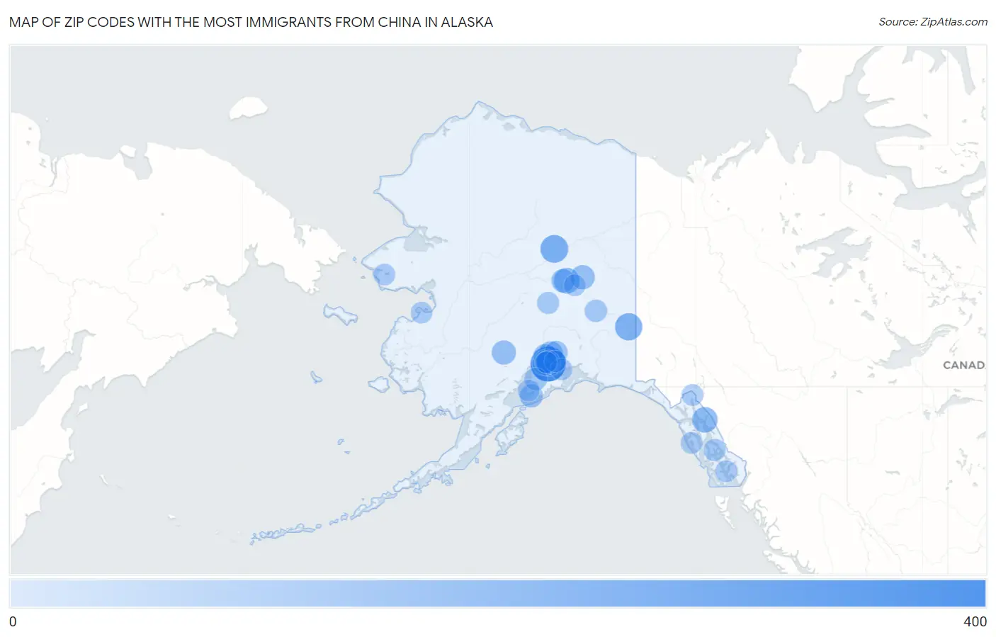 Zip Codes with the Most Immigrants from China in Alaska Map