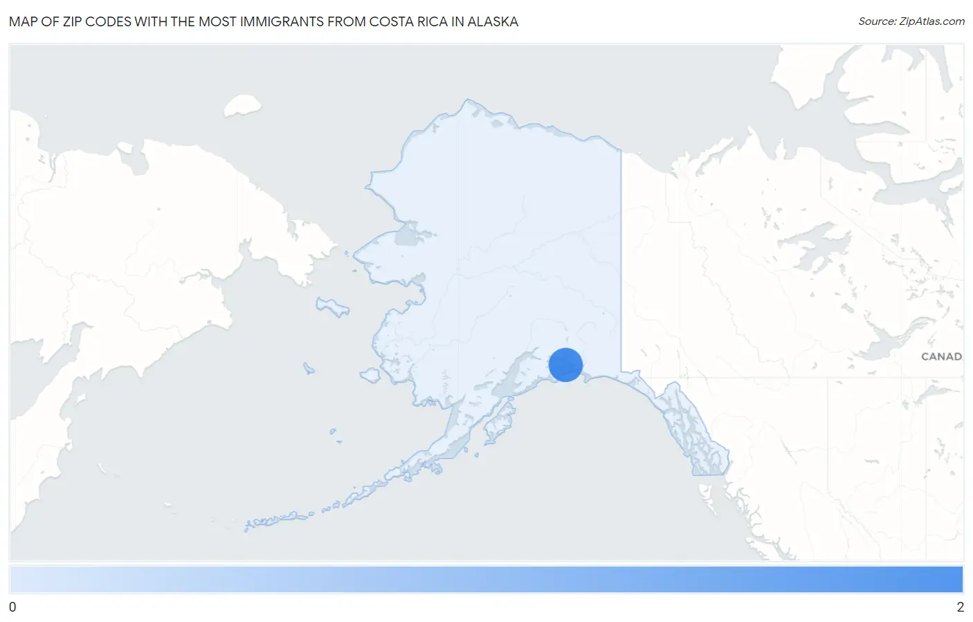 Zip Codes with the Most Immigrants from Costa Rica in Alaska Map