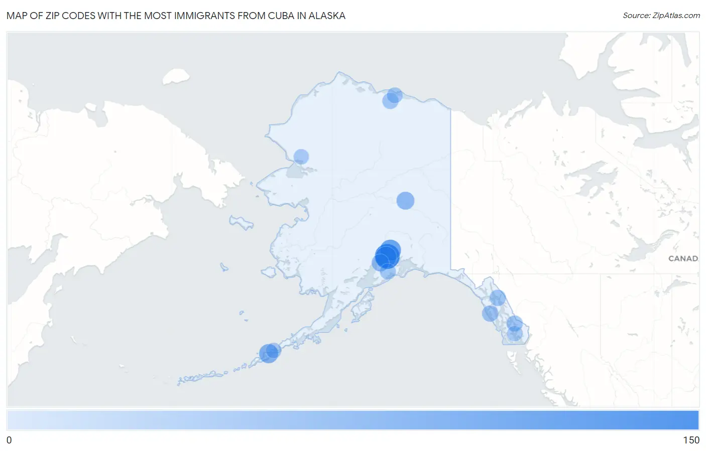 Zip Codes with the Most Immigrants from Cuba in Alaska Map