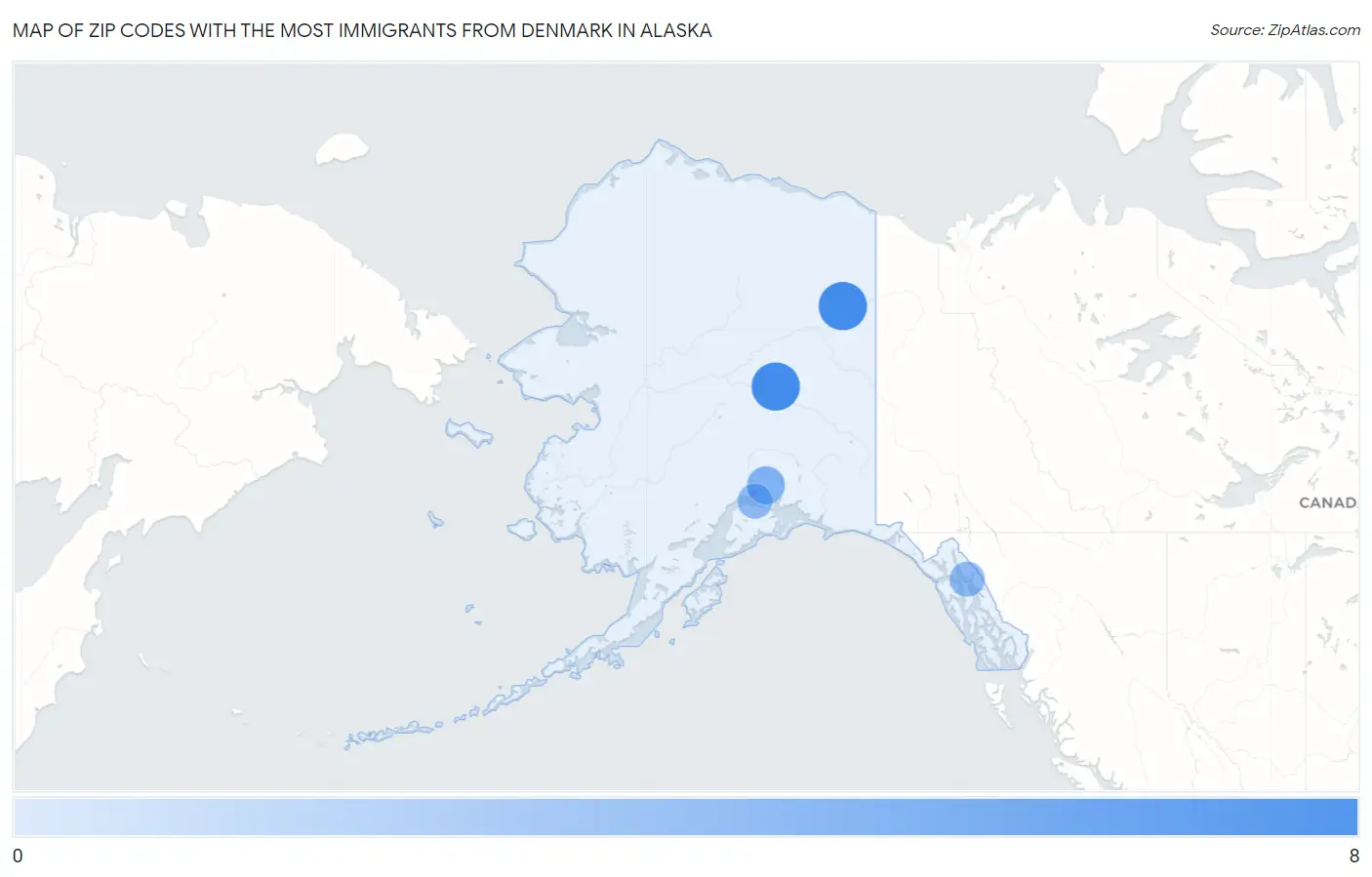 Zip Codes with the Most Immigrants from Denmark in Alaska Map