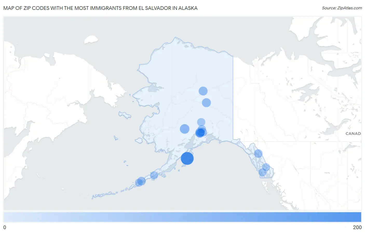 Zip Codes with the Most Immigrants from El Salvador in Alaska Map