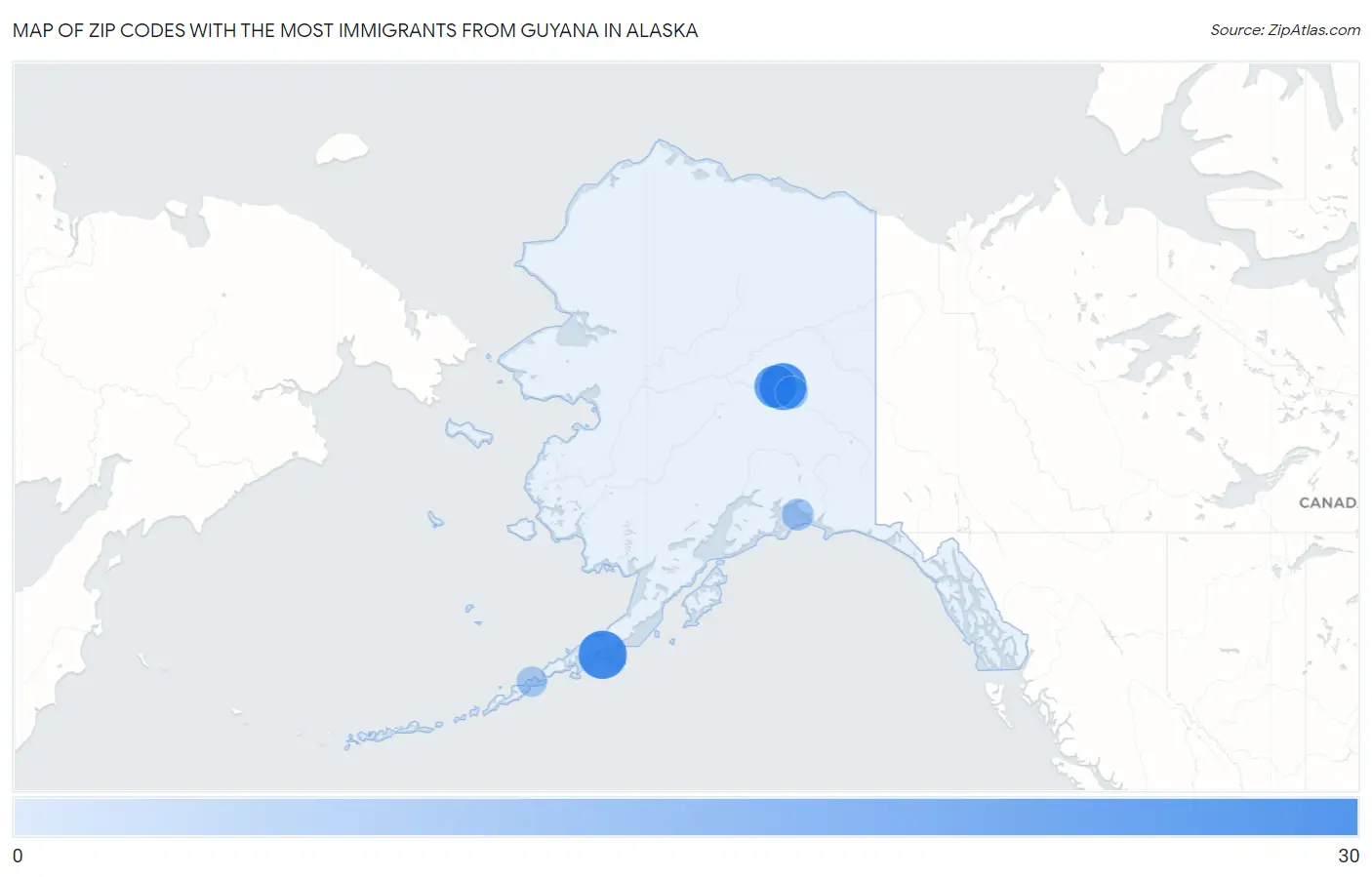 Zip Codes with the Most Immigrants from Guyana in Alaska Map