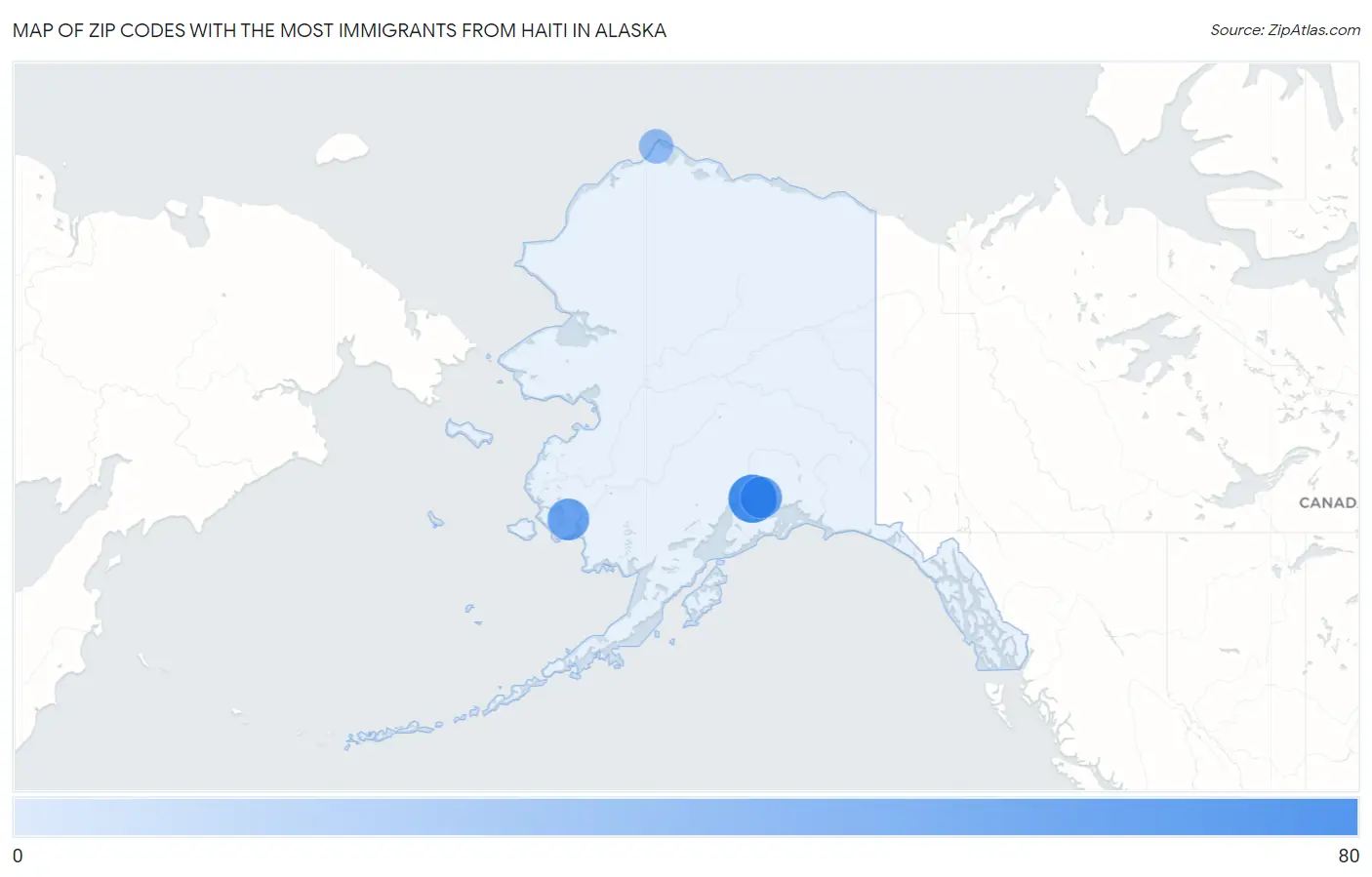 Zip Codes with the Most Immigrants from Haiti in Alaska Map