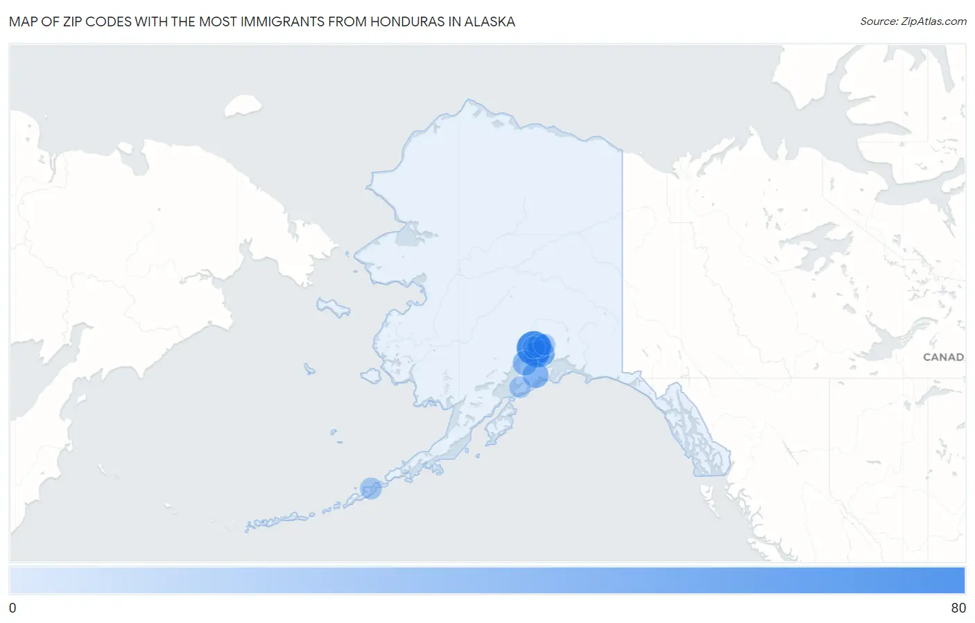 Zip Codes with the Most Immigrants from Honduras in Alaska Map