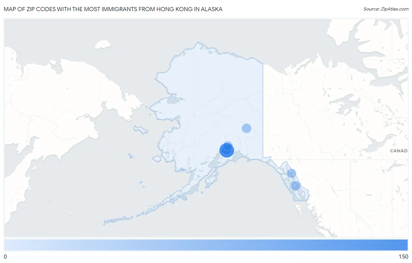 Zip Codes with the Most Immigrants from Hong Kong in Alaska Map