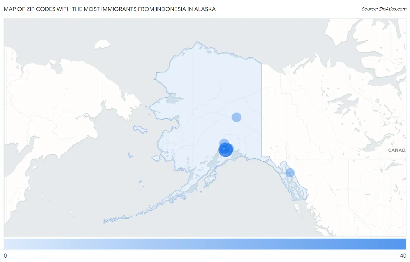 Zip Codes with the Most Immigrants from Indonesia in Alaska Map