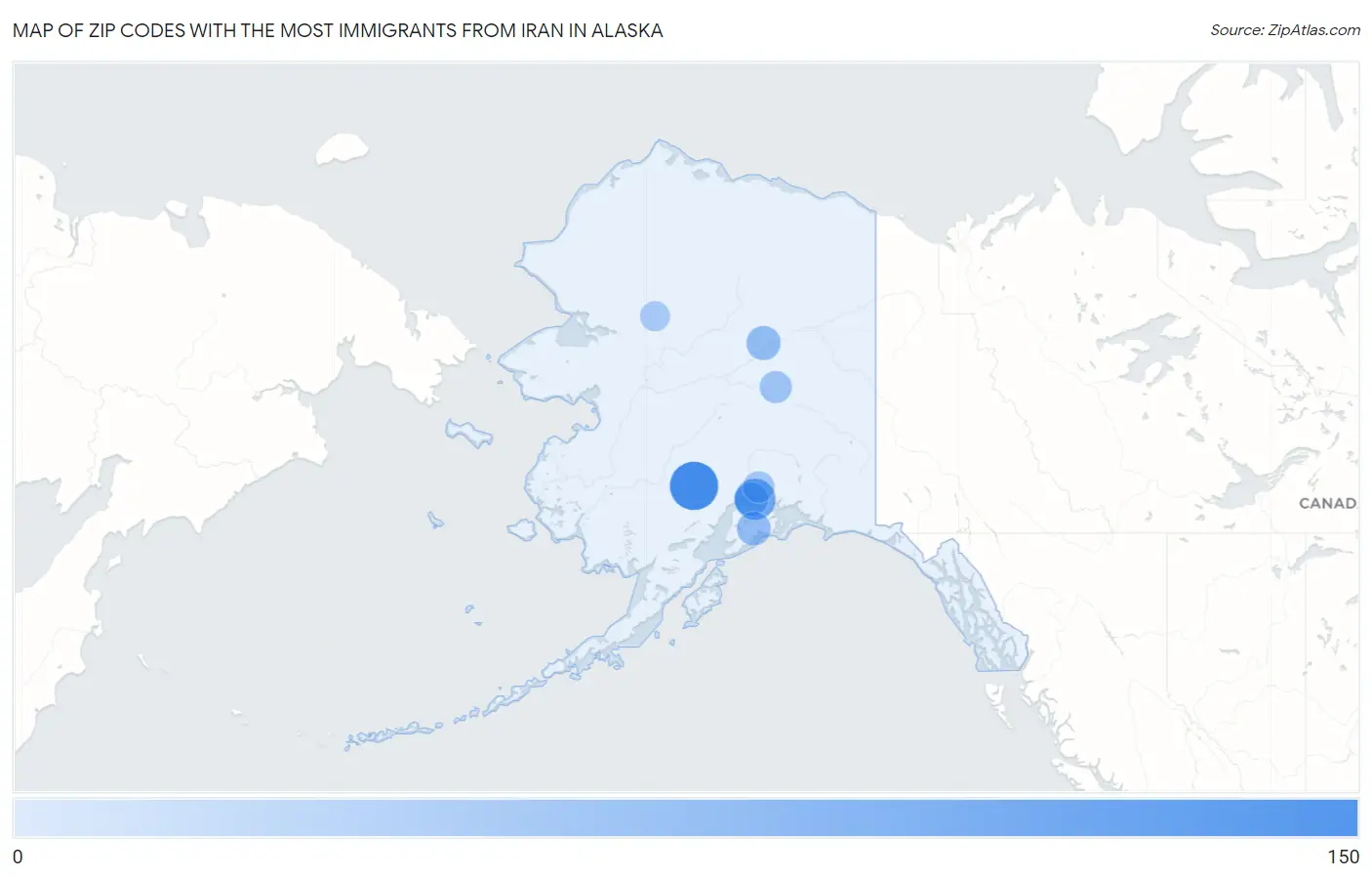 Zip Codes with the Most Immigrants from Iran in Alaska Map