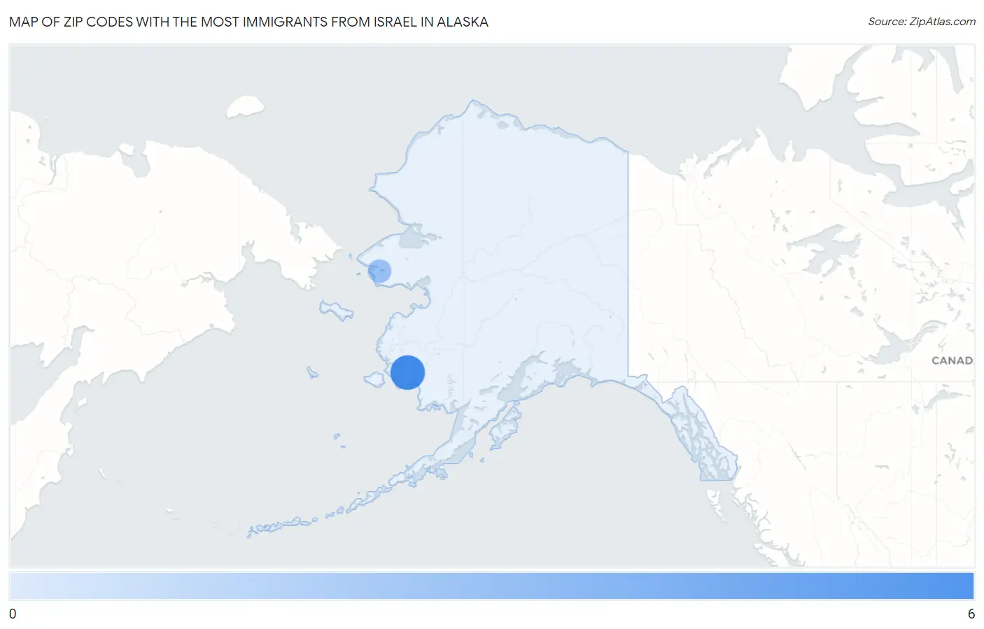 Zip Codes with the Most Immigrants from Israel in Alaska Map