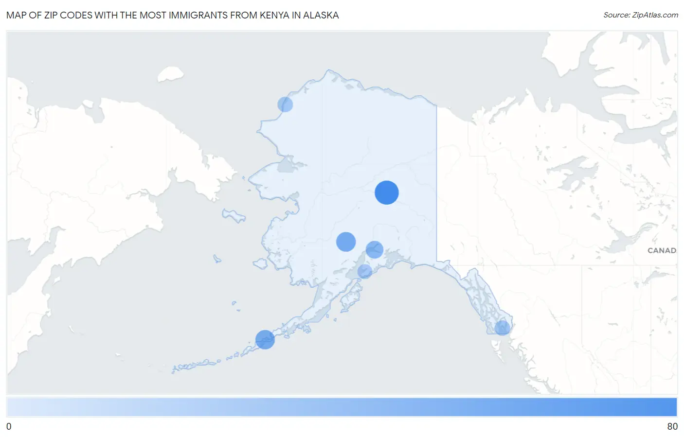 Zip Codes with the Most Immigrants from Kenya in Alaska Map