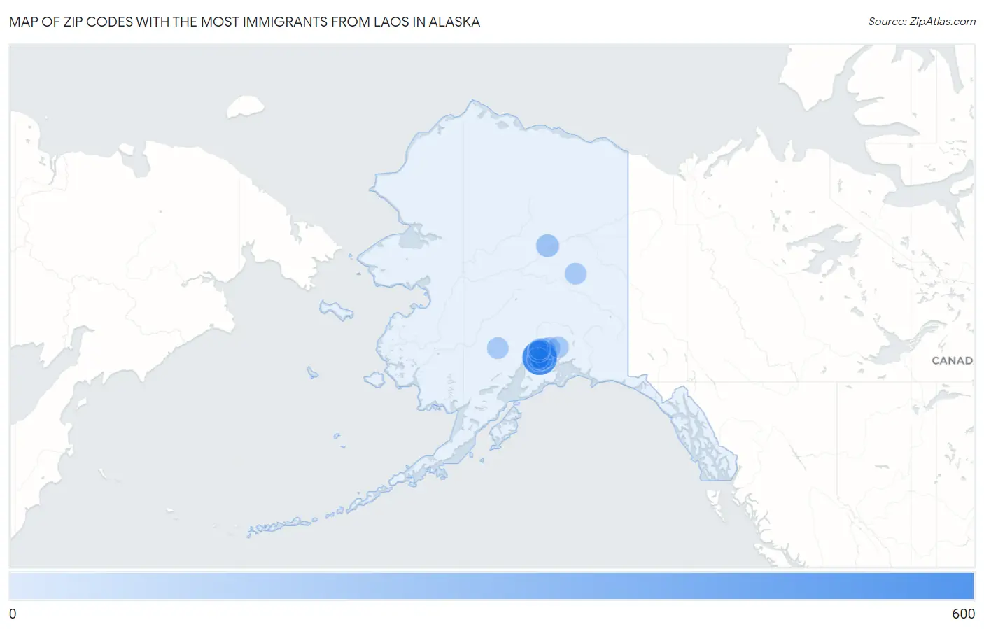 Zip Codes with the Most Immigrants from Laos in Alaska Map