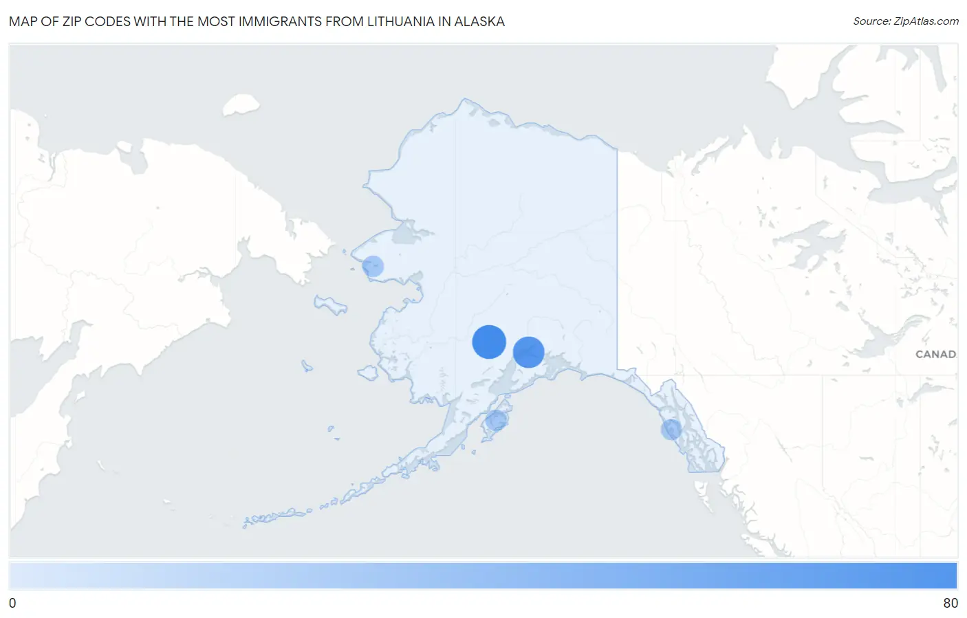 Zip Codes with the Most Immigrants from Lithuania in Alaska Map