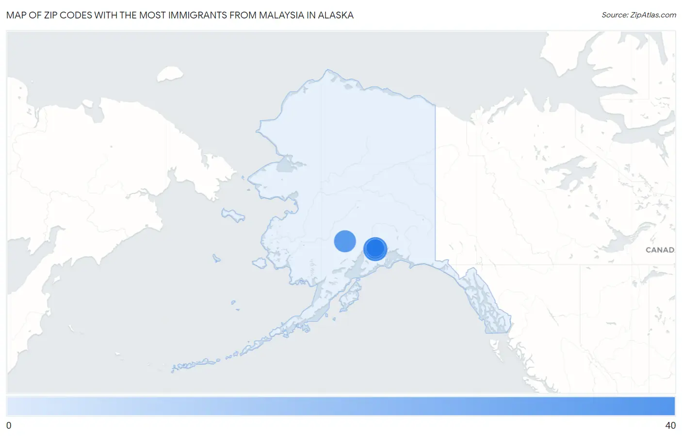 Zip Codes with the Most Immigrants from Malaysia in Alaska Map