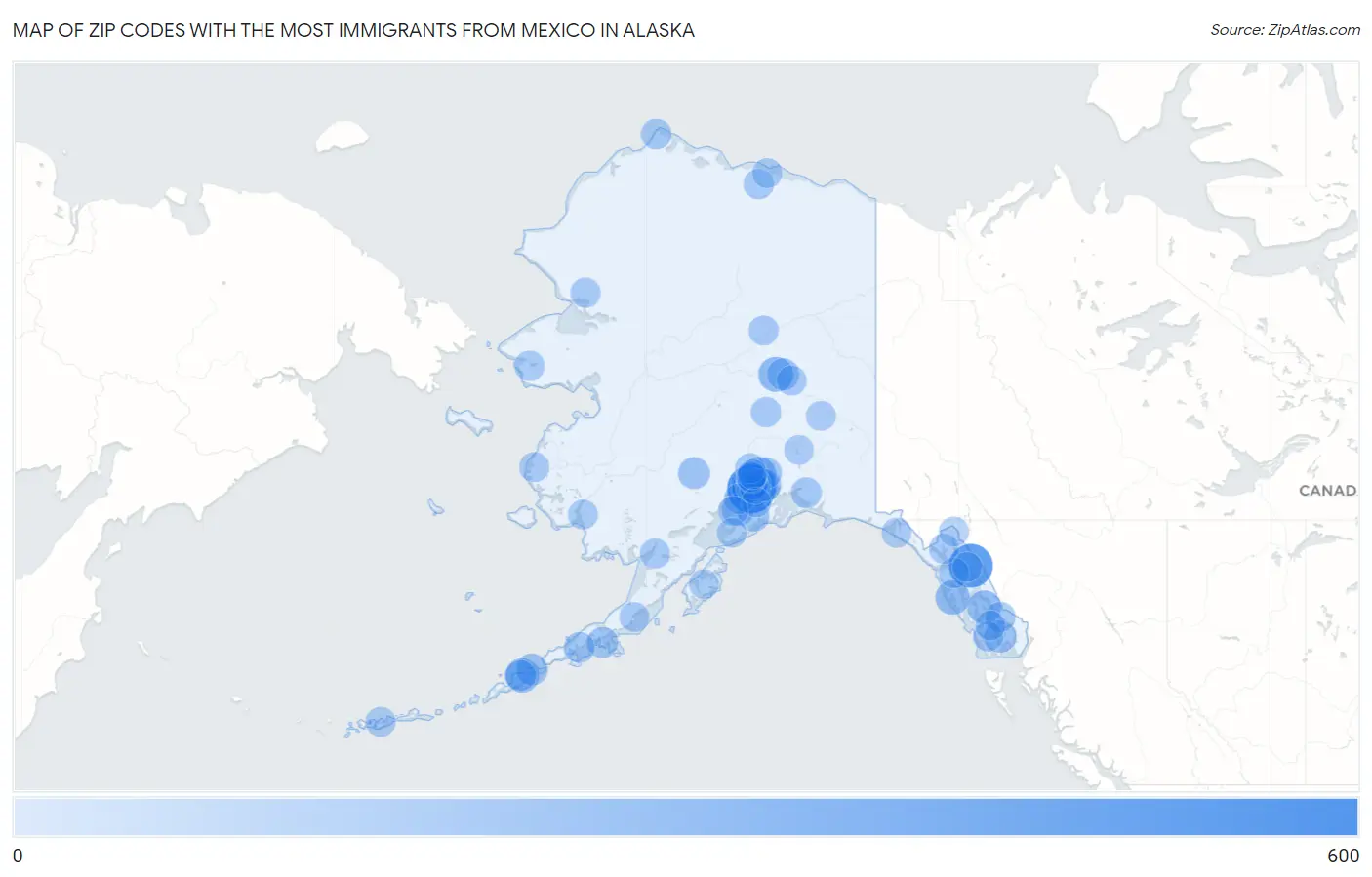 Zip Codes with the Most Immigrants from Mexico in Alaska Map