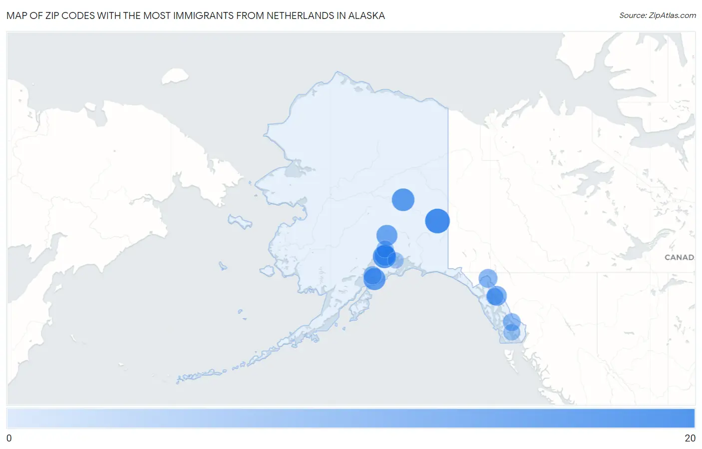Zip Codes with the Most Immigrants from Netherlands in Alaska Map