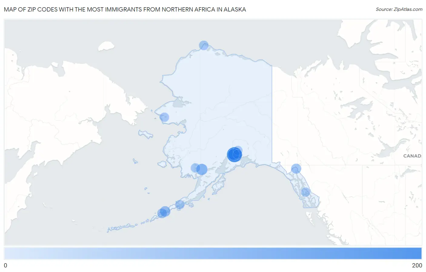 Zip Codes with the Most Immigrants from Northern Africa in Alaska Map