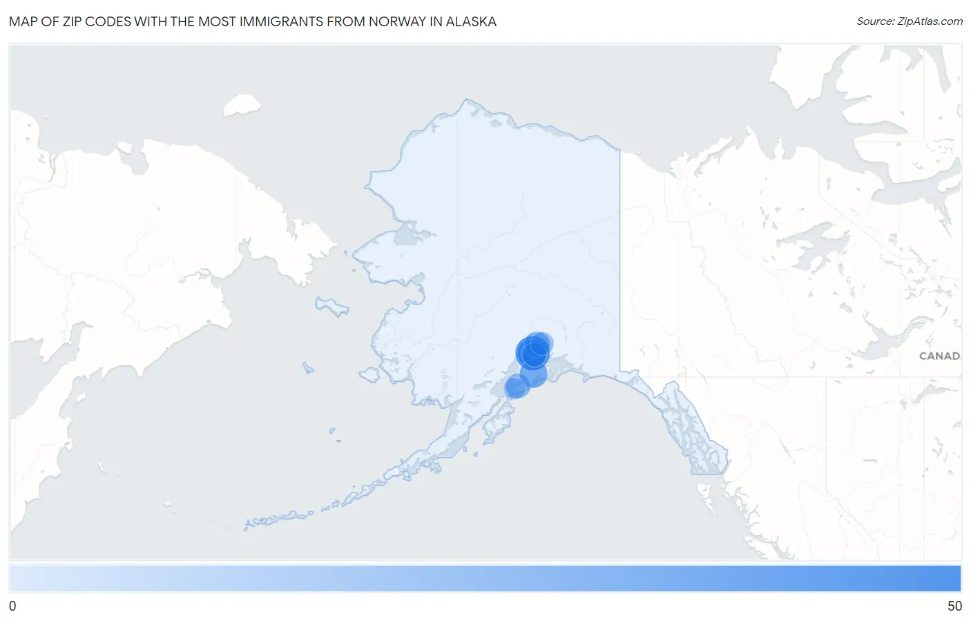 Zip Codes with the Most Immigrants from Norway in Alaska Map
